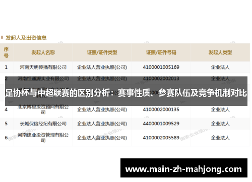 足协杯与中超联赛的区别分析：赛事性质、参赛队伍及竞争机制对比