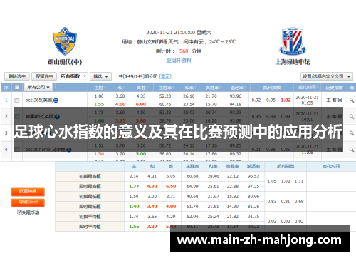 足球心水指数的意义及其在比赛预测中的应用分析