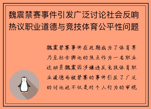 魏震禁赛事件引发广泛讨论社会反响热议职业道德与竞技体育公平性问题